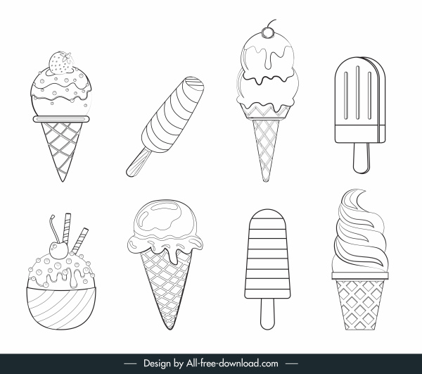 冰淇淋图标黑色白色手绘素描