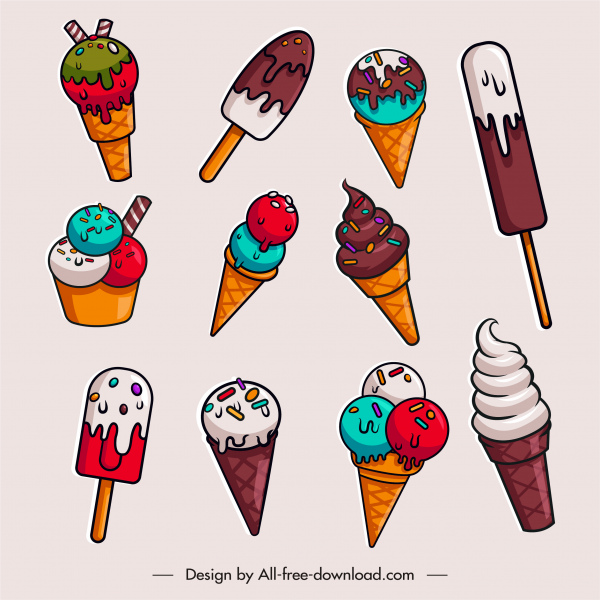 iconos de helado colección coloridas formas sabrosas