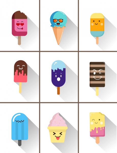 мороженого икон коллекции стилизованные эмоциональное милые лица