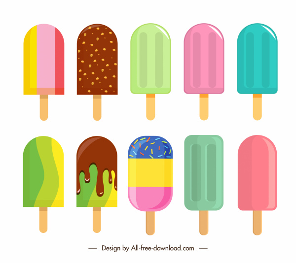 ícones de sorvete colorido decoração brilhante design plano