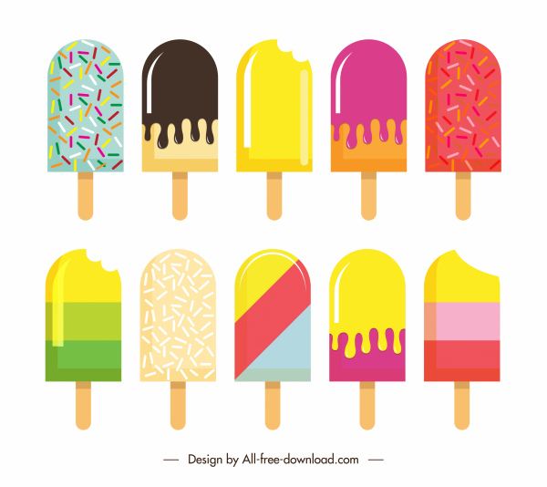 ícones de sorvete colorido decoração plana