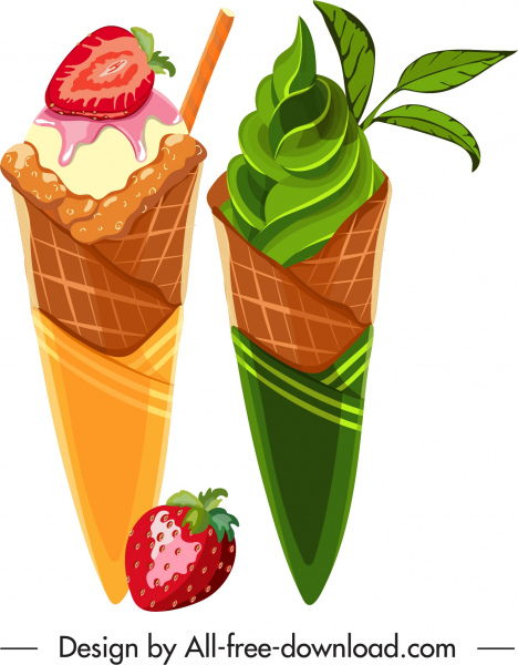 ícones do sorvete frutado matcha decoração design colorido
