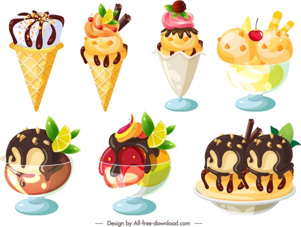 아이스크림 아이콘 현대 다채로운 과일 초콜릿 장식