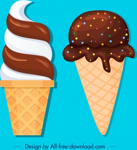 icônes de crème glacée gaufre thème de chocolat design coloré