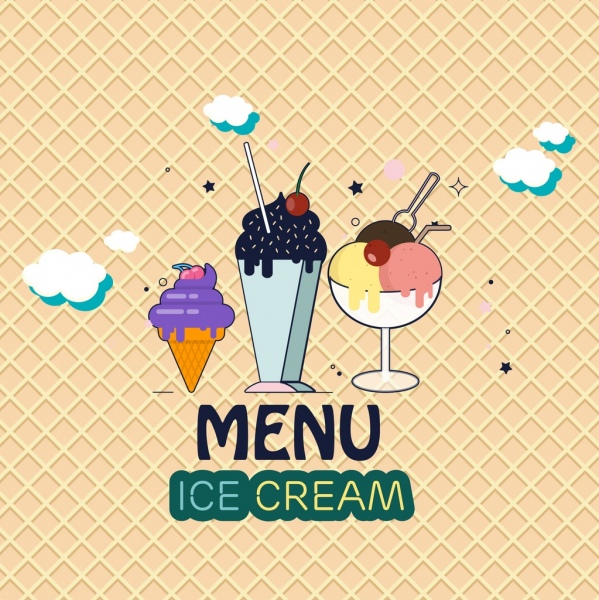 Eis-Menü decken verschiedene farbige Symbole Dekoration