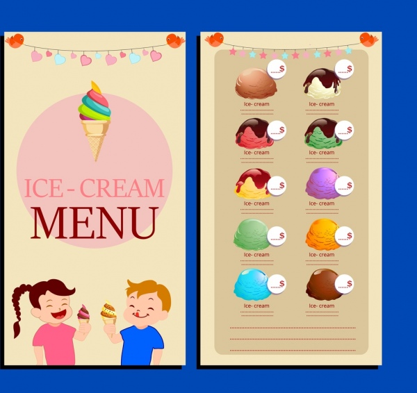 Dekorasi es krim menu template anak ikon lucu