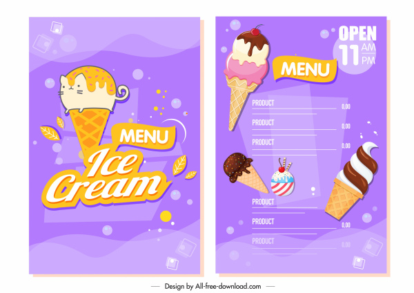 мороженого меню шаблон красочные плоские современный декор