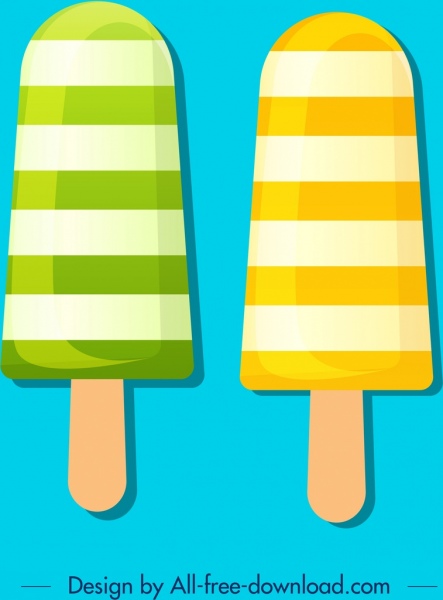 Ice Cream Stick ícones verde amarelo listras decoração