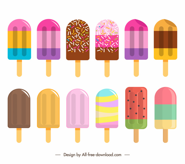 sorvete sticks ícones colorido decoração plana