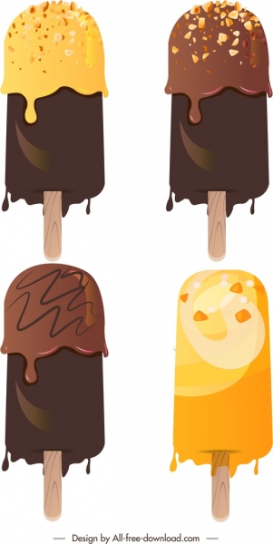 ícones de varas de sorvete decoração de derretimento colorido
