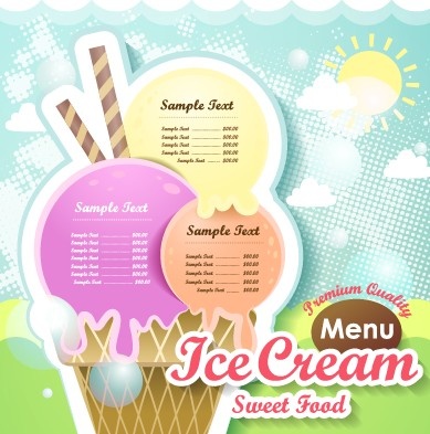 霜淇淋甜的食物選單設計向量