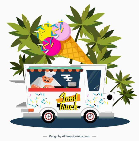 conception colorée de dessin animé d'icône de camion de crème glacée
