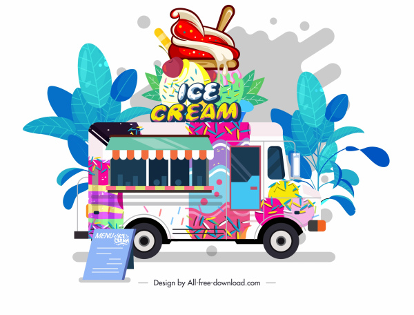 冰淇淋卡车图标五颜六色的经典设计
