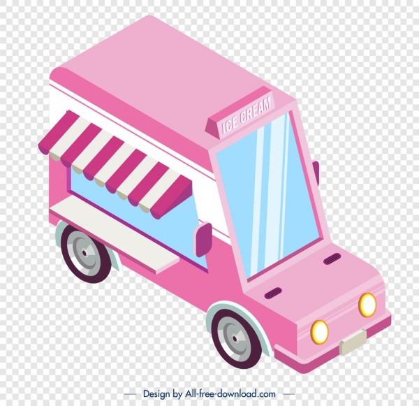 ไอศครีมรถบรรทุกไอศกรีมสีชมพูออกแบบ3มิติ