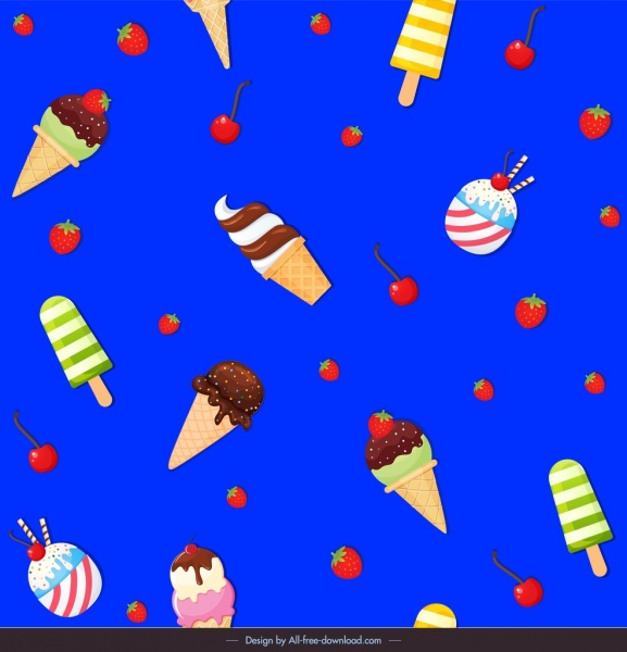 आइसक्रीम पैटर्न रंगीन फ्लैट डिजाइन फलों की सजावट