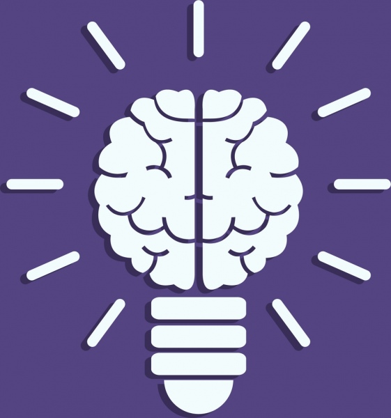 Idea concepto fondo cerebro bombilla icono diseño plano