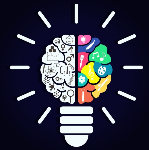 идея концепции фон lightbulb мозг различные значки декор