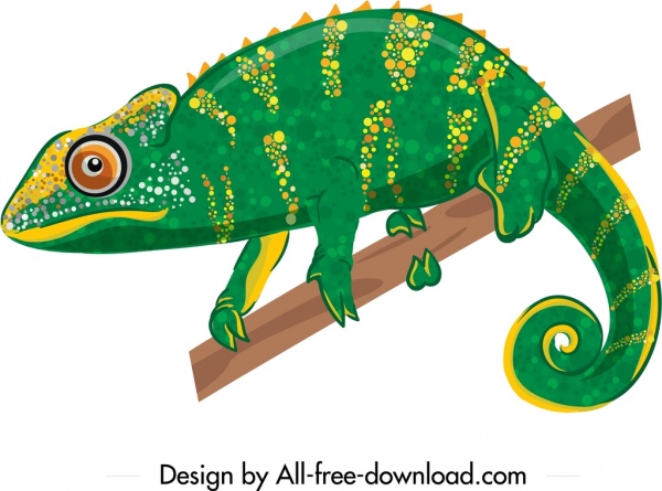 Leguan-Symbol grün gelb Skizze