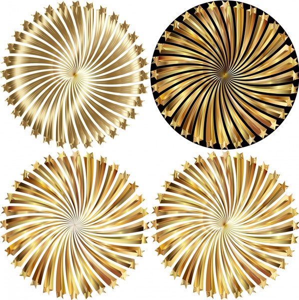 ilusi hiasan lingkaran dengan ilustrasi emas mengkilap berputar-putar