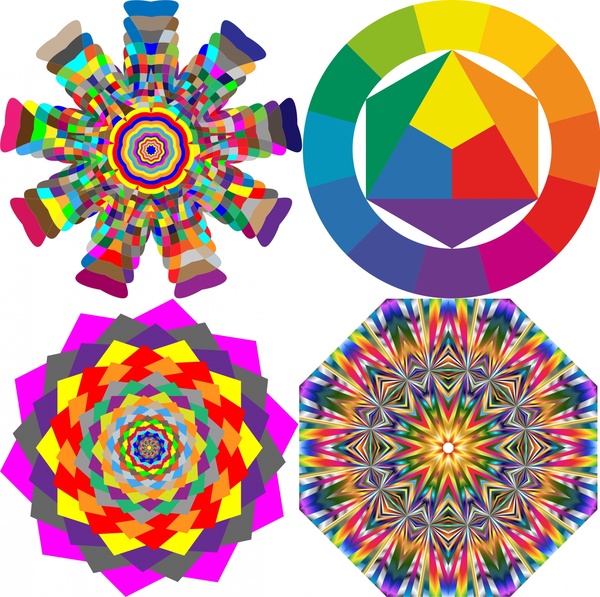 ilustrasi pola ilusi dalam lingkaran berwarna-warni