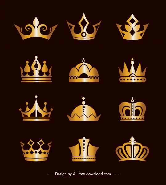 ícones da coroa imperial brilhante design clássico dourado