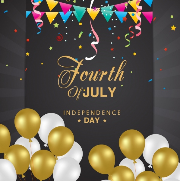 Independence Day Banner Yellow White Balloons Ribbons Decor