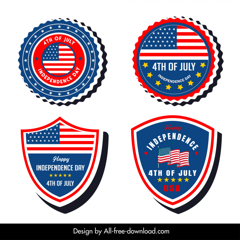 Independence Day Labels Collection Flat Flag Elemente Dekorformen Skizze