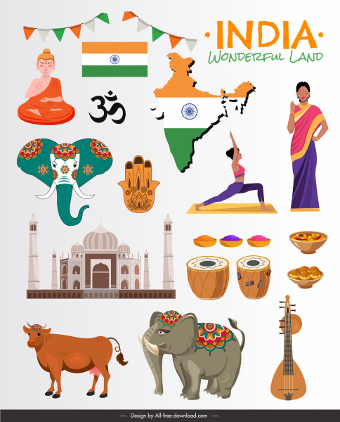 Éléments de conception de l’Inde emblèmes nationaux croquis