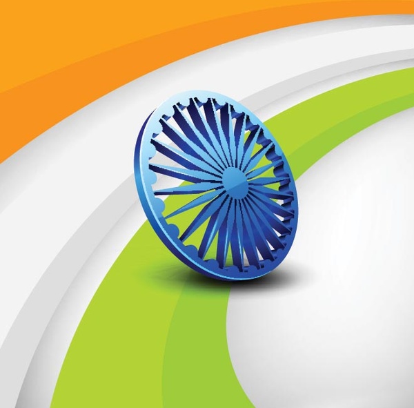 الهندي أسوكا 3D العجلة على العلم الهندي يوم الاستقلال خلفية النواقل