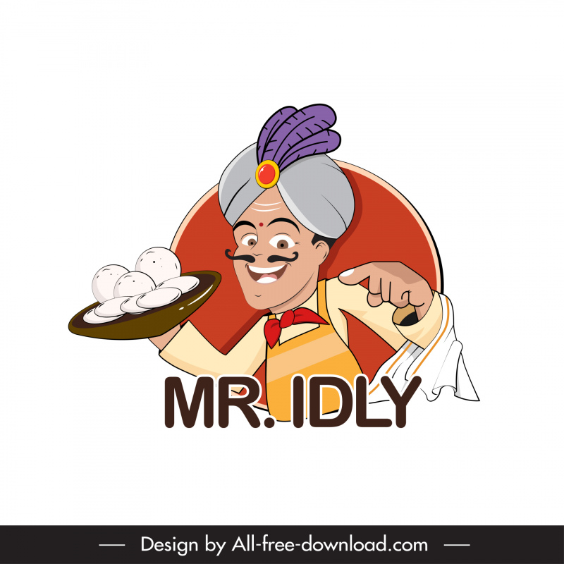 logotipo do chef indiano engraçado desenho animado personagem esboço