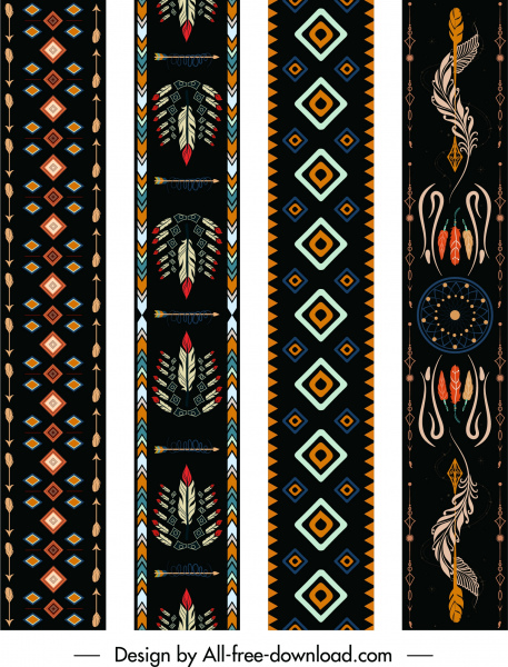 patrones étnicos indios plantillas colorida decoración simétrica retro