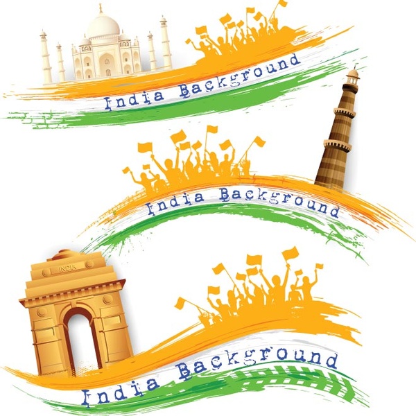 monumentos famosos indianos com banner abstrato e as pessoas lotam o cartaz de dia de independência de india