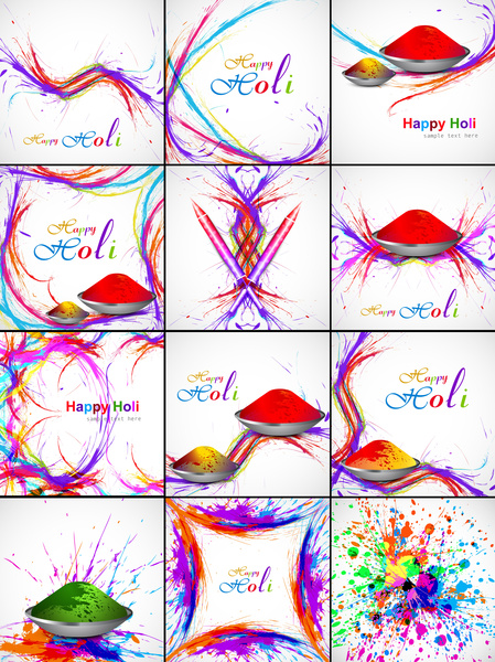 vector grunge festival indio onda colorida colección celebración feliz holi fondo set wallpaper