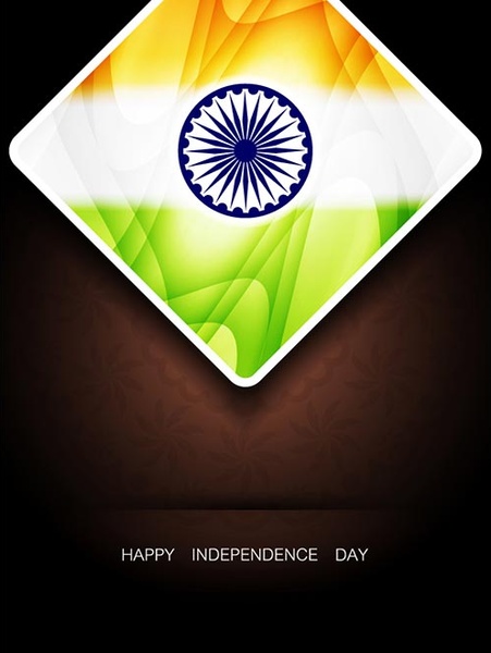 Indian Flag Badge On Brown Grunge Background India Independence Day Design Vector