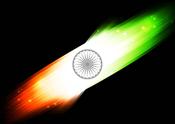 Indian Flag negro brillante tricolor vector de onda
