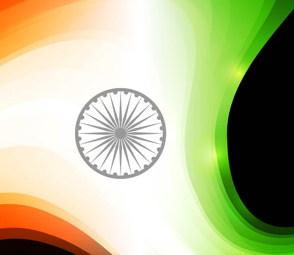 Indian Flag negro brillante tricolor vector de onda vacaciones