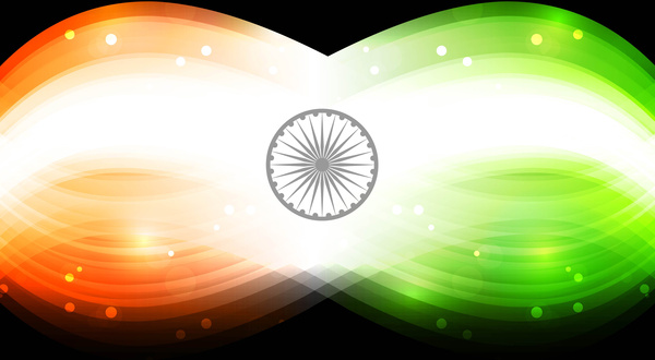 Indian Flag negro brillante tricolor Wave vector Illustration