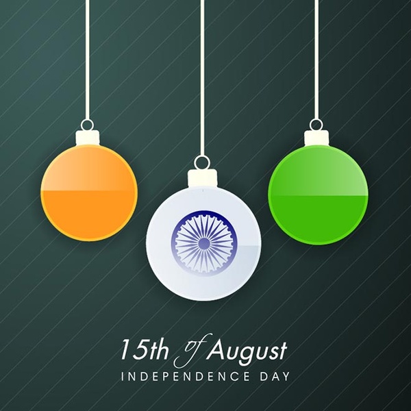 8 月の独立記念日のベクトルの背景の lampth をぶら下げインドの旗の色
