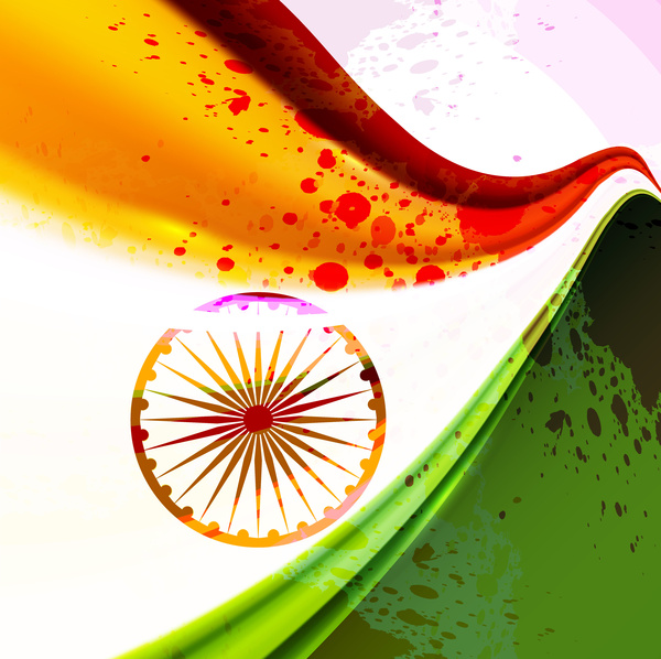 インドの旗インド共和国日と独立記念日イラスト トリコロールのスタイリッシュな波数ベクトル