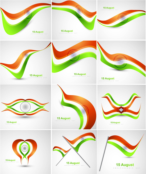 indische Flaggen stilvolle Tricolor Welle Sammlung Vektor