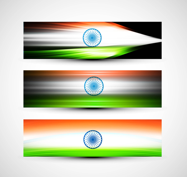 bendera India bergaya wave header tiga koleksi vektor