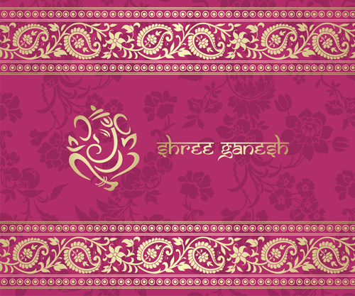 ornamento floral indio con el vector de fondo rosa