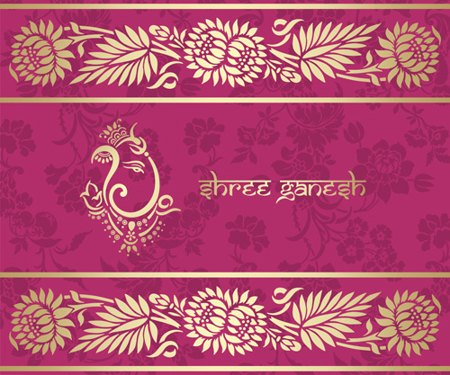 ornamento floreale indiano con sfondo rosa vettoriale