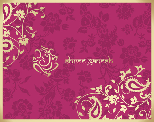 ornamento floral indio con el vector de fondo rosa