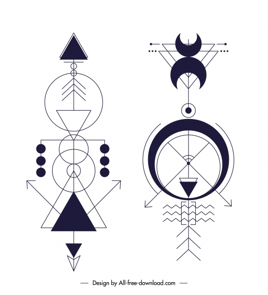 India tradisional tribal tato Template simetri geometris datar