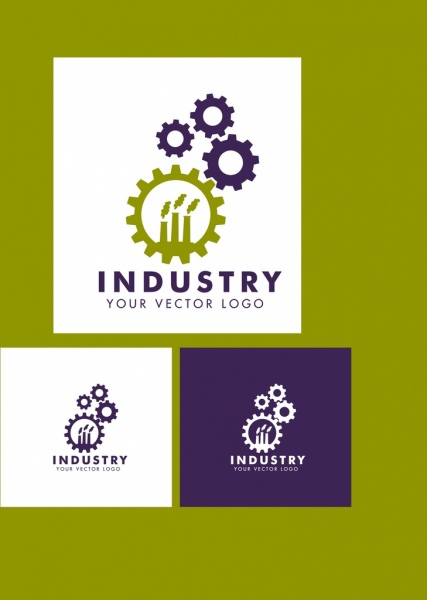 産業ロゴ設定のギアと植物アイコン デザイン