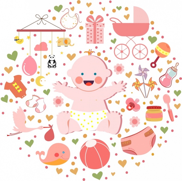 嬰兒飾品的設計元素的圓形佈局的可愛小孩