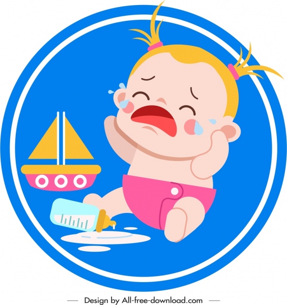 感情漫画文字スケッチを泣いている乳児赤ちゃんアイコン