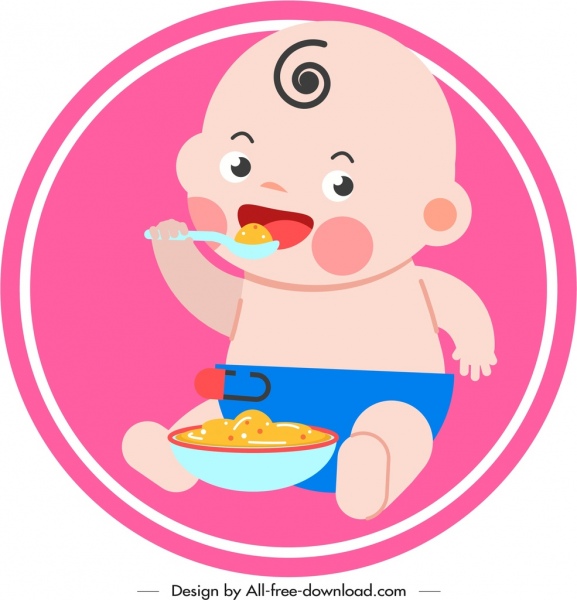 제스처 귀여운 만화 스케치를 먹는 유아 아기 아이콘