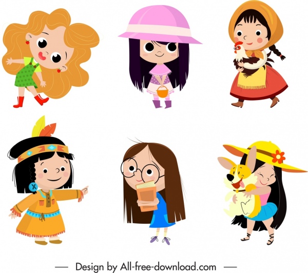 Иконки для младенцев Девочки Милые мультяшные персонажи Эскиз